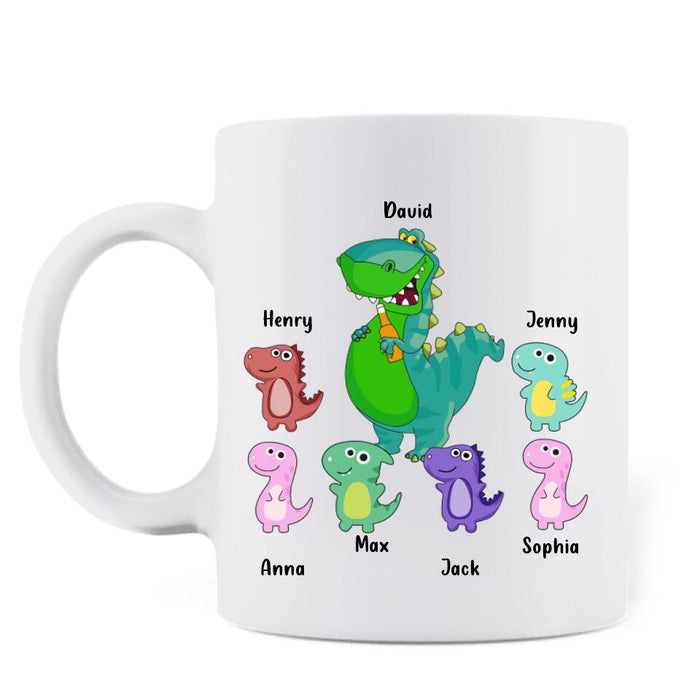 Custom Personalized Papasaurus Mug - Father Day's 2023 Gift with up to 6 Kids - I'm A Papasaurus Mess With My Kids and You'll Get Jurasskicked