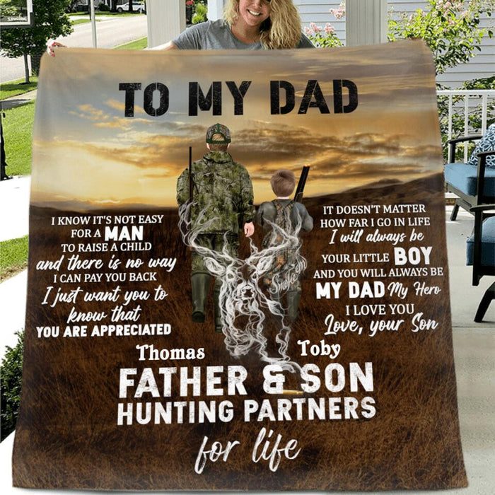 Custom Personalized Hunting Quilt/Fleece Blanket  - Gift Idea For Father's Day - Father And Son Hunting Partners For Life