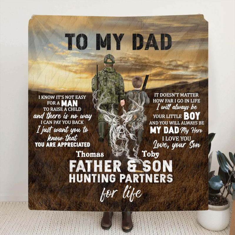 Personalized Hunting Quilt/Fleece Blanket  - Gift Idea For Father's Day - Father And Son Hunting Partners For Life
