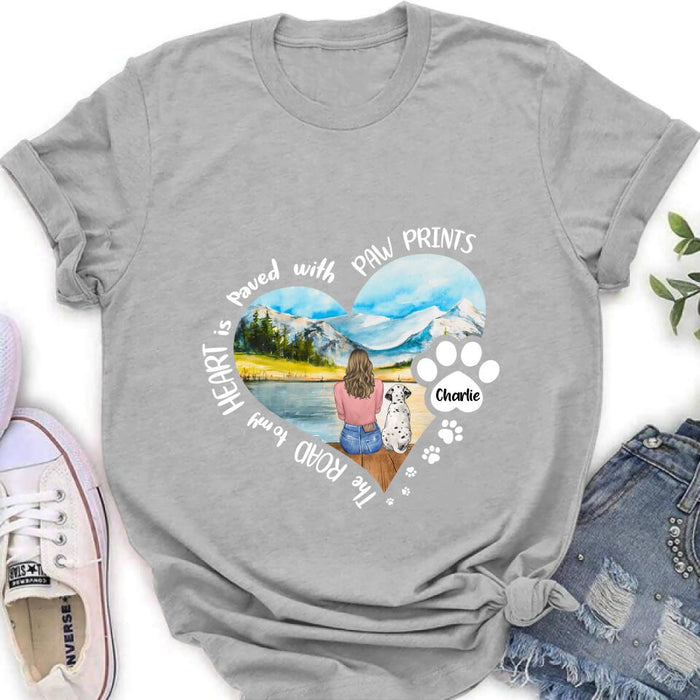 Custom Personalized Pet Mom Shirt/ Pullover Hoodie - Gift Idea For Dog/ Cat Lover - The Road To My Heart Is Paved With Pawprints