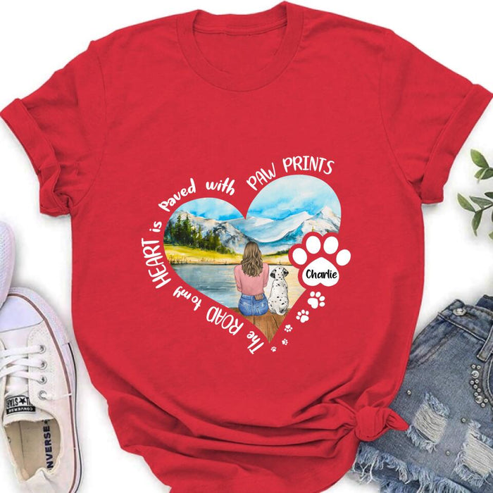 Custom Personalized Pet Mom Shirt/ Pullover Hoodie - Gift Idea For Dog/ Cat Lover - The Road To My Heart Is Paved With Pawprints