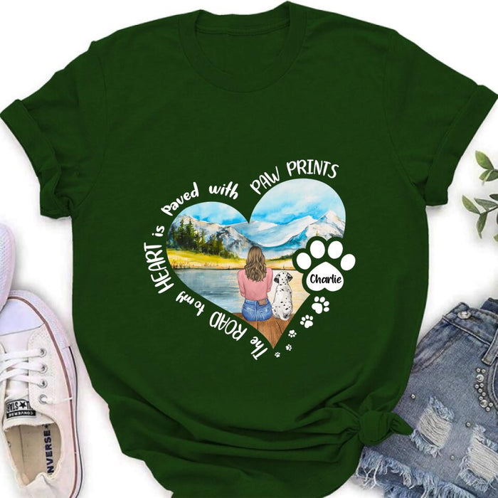 Custom Personalized Pet Mom Shirt/ Pullover Hoodie - Gift Idea For Dog/ Cat Lover - The Road To My Heart Is Paved With Pawprints