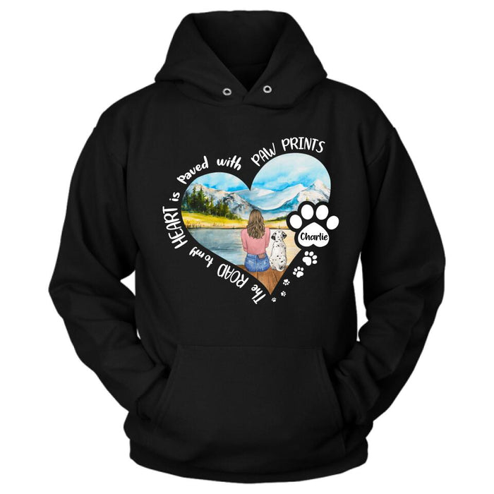 Custom Personalized Pet Mom Shirt/ Pullover Hoodie - Gift Idea For Dog/ Cat Lover - The Road To My Heart Is Paved With Pawprints