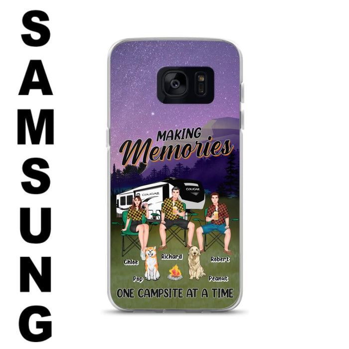 Custom Personalized Camping Phone Case - Gift Idea For Camping Lover/ Friends/ Couple - Upto 3 People And 2 Dogs - Making Memories One Campsite At A Time - Case For iPhone And Samsung