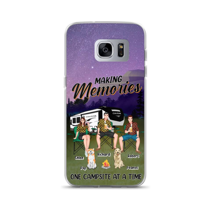 Custom Personalized Camping Phone Case - Gift Idea For Camping Lover/ Friends/ Couple - Upto 3 People And 2 Dogs - Making Memories One Campsite At A Time - Case For iPhone And Samsung