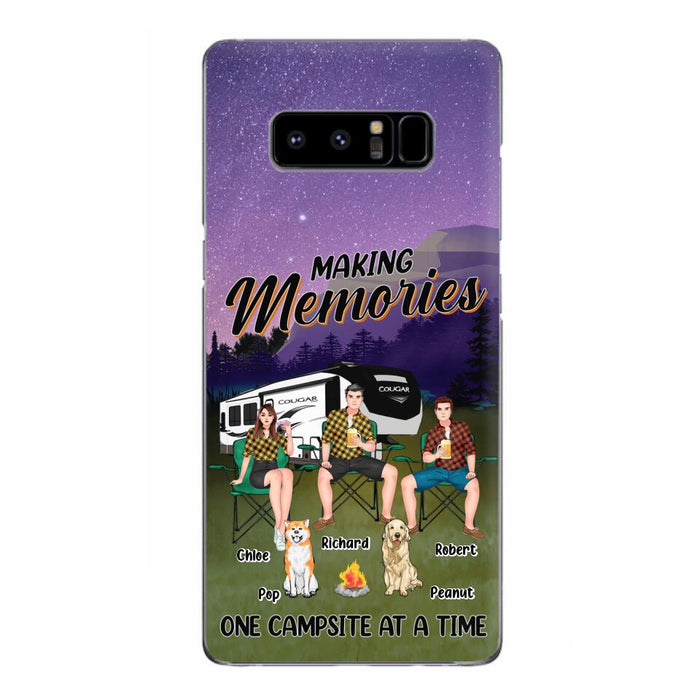 Custom Personalized Camping Phone Case - Gift Idea For Camping Lover/ Friends/ Couple - Upto 3 People And 2 Dogs - Making Memories One Campsite At A Time - Case For iPhone And Samsung