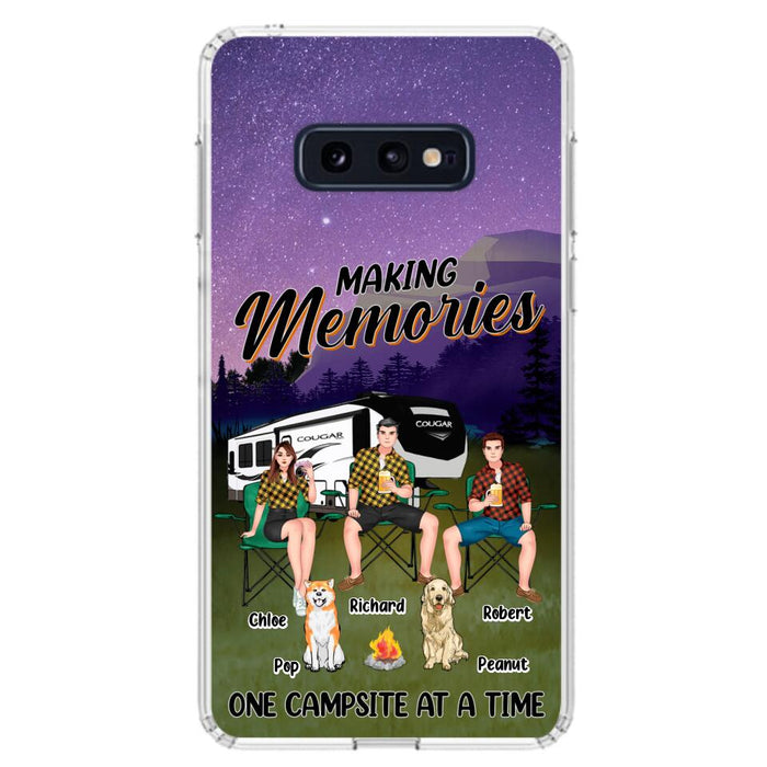 Custom Personalized Camping Phone Case - Gift Idea For Camping Lover/ Friends/ Couple - Upto 3 People And 2 Dogs - Making Memories One Campsite At A Time - Case For iPhone And Samsung