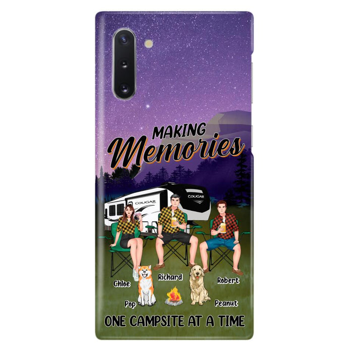 Custom Personalized Camping Phone Case - Gift Idea For Camping Lover/ Friends/ Couple - Upto 3 People And 2 Dogs - Making Memories One Campsite At A Time - Case For iPhone And Samsung