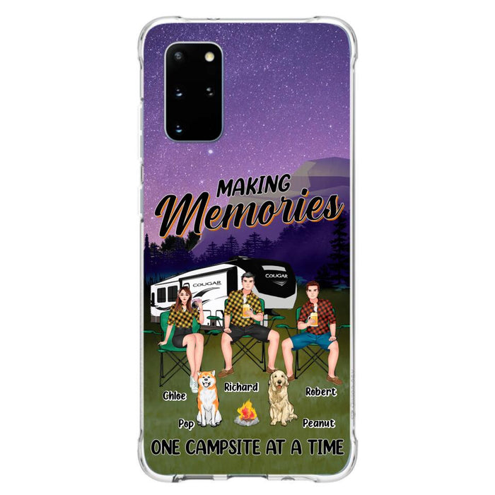 Custom Personalized Camping Phone Case - Gift Idea For Camping Lover/ Friends/ Couple - Upto 3 People And 2 Dogs - Making Memories One Campsite At A Time - Case For iPhone And Samsung