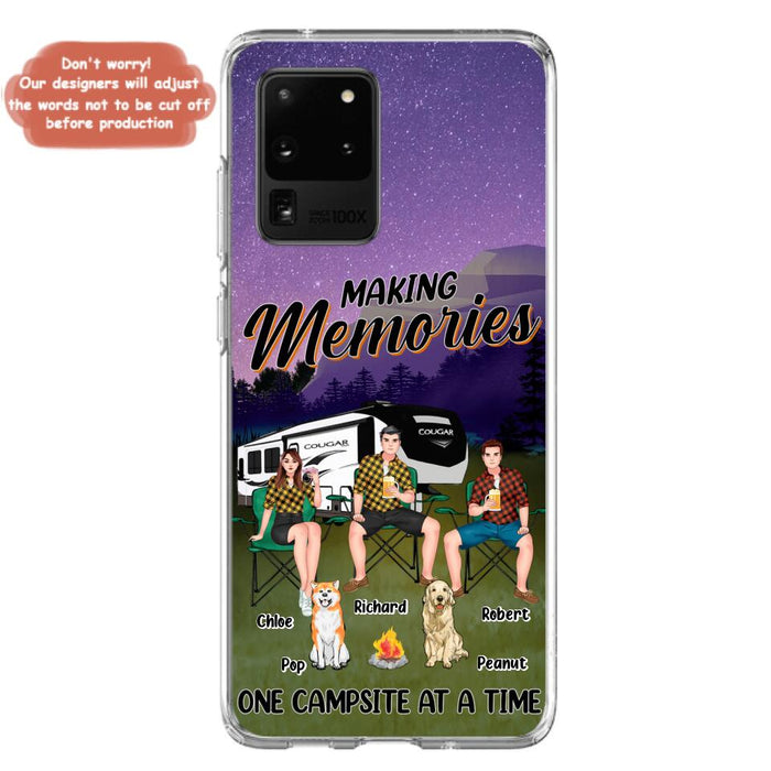 Custom Personalized Camping Phone Case - Gift Idea For Camping Lover/ Friends/ Couple - Upto 3 People And 2 Dogs - Making Memories One Campsite At A Time - Case For iPhone And Samsung