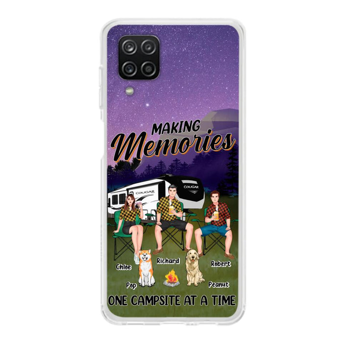 Custom Personalized Camping Phone Case - Gift Idea For Camping Lover/ Friends/ Couple - Upto 3 People And 2 Dogs - Making Memories One Campsite At A Time - Case For iPhone And Samsung