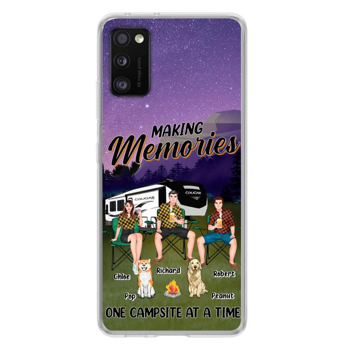 Custom Personalized Camping Phone Case - Gift Idea For Camping Lover/ Friends/ Couple - Upto 3 People And 2 Dogs - Making Memories One Campsite At A Time - Case For iPhone And Samsung