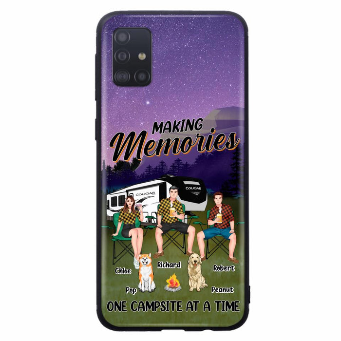 Custom Personalized Camping Phone Case - Gift Idea For Camping Lover/ Friends/ Couple - Upto 3 People And 2 Dogs - Making Memories One Campsite At A Time - Case For iPhone And Samsung