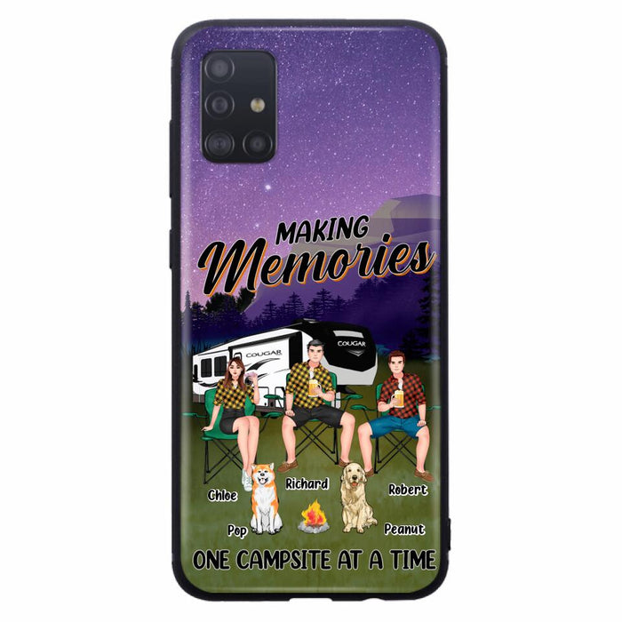 Custom Personalized Camping Phone Case - Gift Idea For Camping Lover/ Friends/ Couple - Upto 3 People And 2 Dogs - Making Memories One Campsite At A Time - Case For iPhone And Samsung