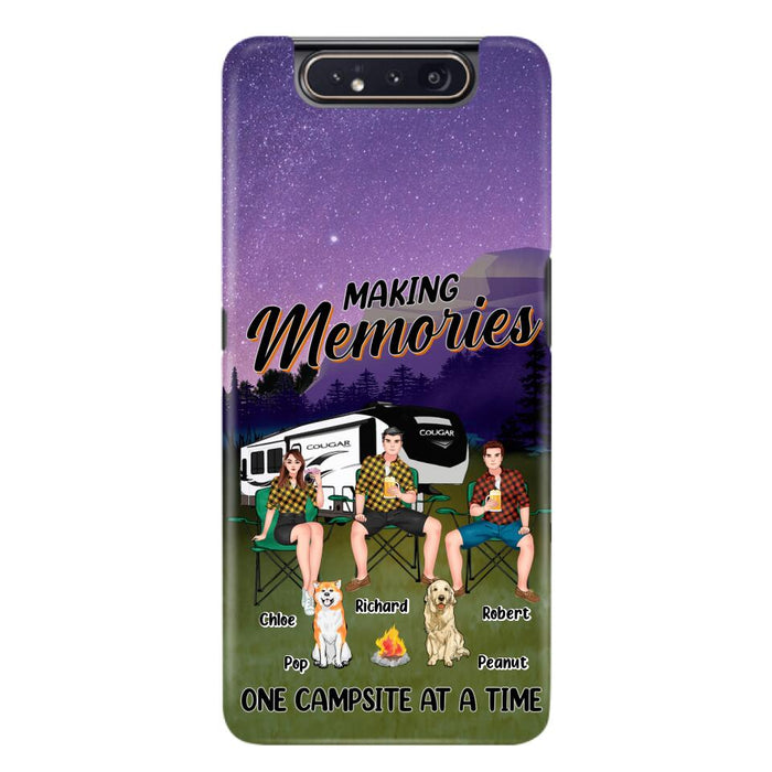 Custom Personalized Camping Phone Case - Gift Idea For Camping Lover/ Friends/ Couple - Upto 3 People And 2 Dogs - Making Memories One Campsite At A Time - Case For iPhone And Samsung