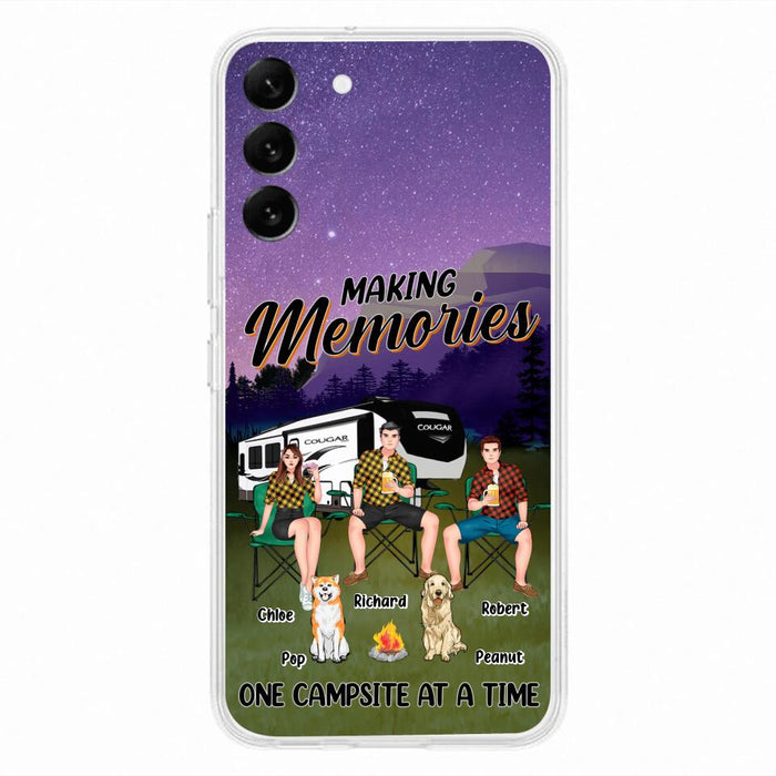 Custom Personalized Camping Phone Case - Gift Idea For Camping Lover/ Friends/ Couple - Upto 3 People And 2 Dogs - Making Memories One Campsite At A Time - Case For iPhone And Samsung