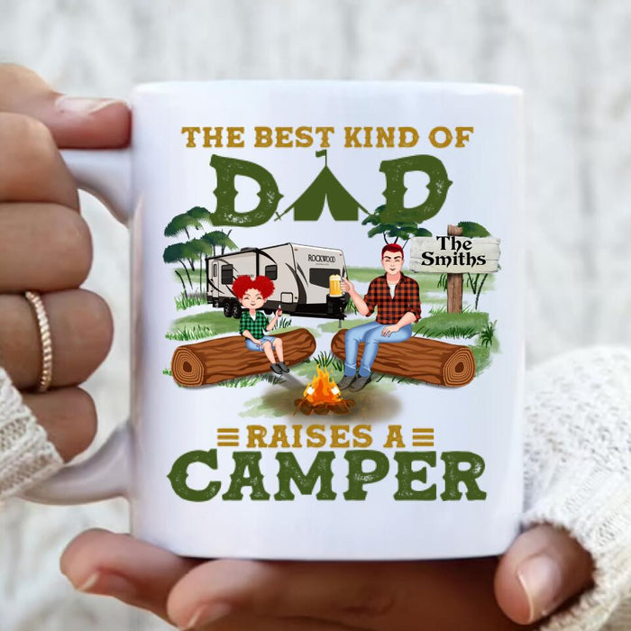 Custom Personalized Camping Dad Coffee Mug - Gift Idea For Father's Day/ Camping Lover - Father/ Parents With Upto 2 Kids And 4 Dogs - The Best Kind Of Dad Raises A Camper