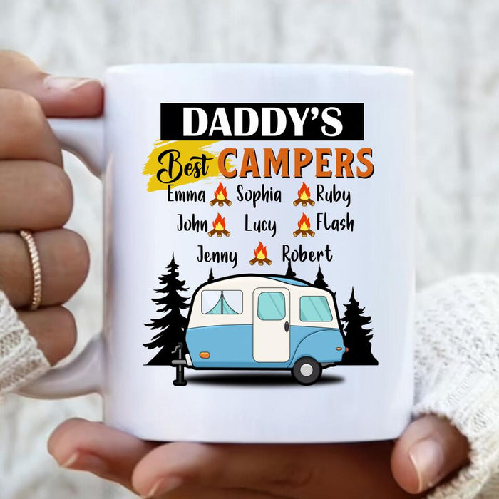 Custom Personalized Daddy's Best Campers Coffee Mug - Upto 8 Kids - Gift Idea For Father's Day/ Camping Lover