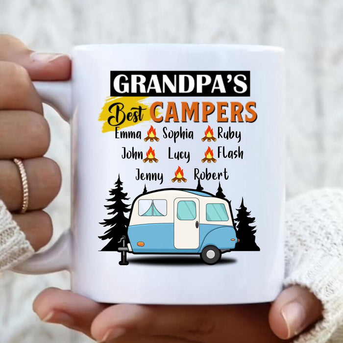 Custom Personalized Grandpa's Best Campers Coffee Mug - Upto 8 Kids - Gift Idea For Grandpa/ Father's Day/ Camping Lover