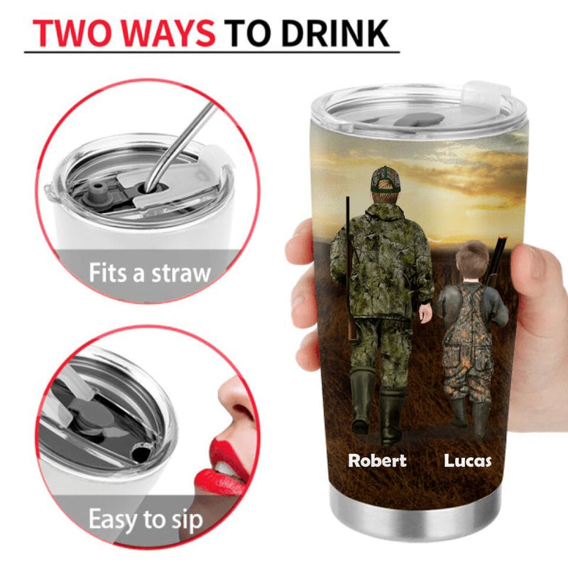 Personalized Father And Son/Daughter Hunting Tumbler - Gift Idea For Father's Day/Hunting Lover - My Hero Wears Hunting Boots I Call Him Daddy