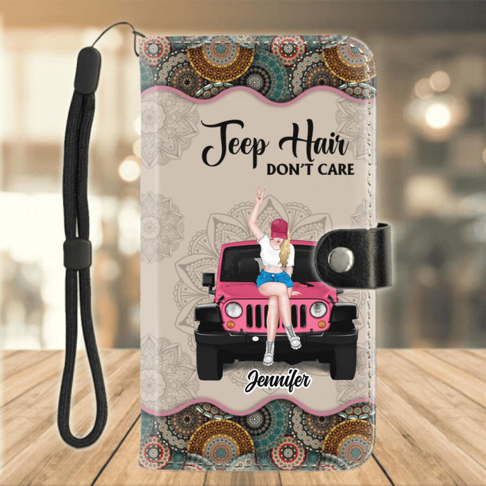 Custom Personalized Off-road Girl Flip Leather Purse for Mobile Phone - Upto 4 Dogs - Gift Idea For Dog/Off-road Lovers