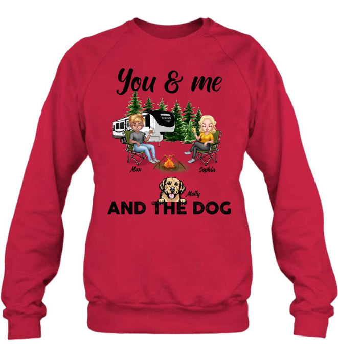 Custom Personalized Camping Couple With Dog Shirt/ Pullover Hoodie - Upto 4 Dogs - Gift Idea For Camping Lover