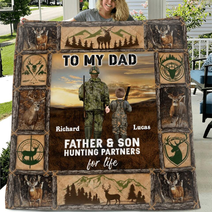 Custom Personalized Hunting Dad & Son Single Layer Fleece/ Quilt - Gift Idea For Hunting Lovers/ Father's Day 2023 Gift - Father & Son Hunting Partners For Life