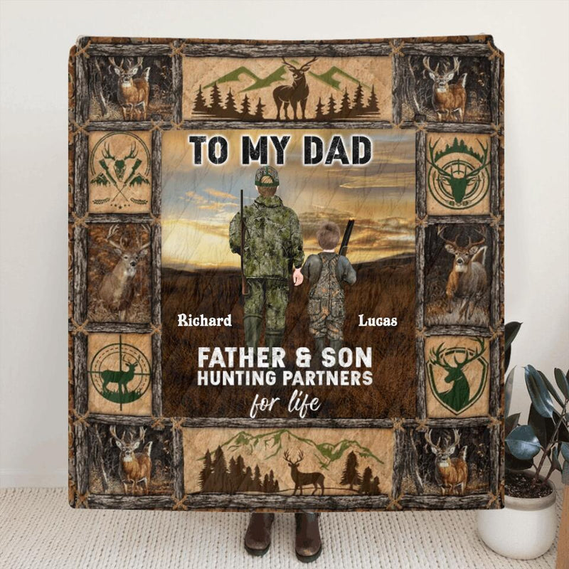 Personalized Hunting Dad & Son Fleece Throw Blanket/Quilt - Gift Idea For Hunting Lovers/Father's Day Gift - Father & Son Hunting Partners For Life