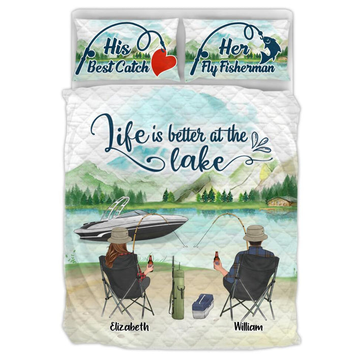 Custom Personalized Fishing Family Quilt Bed Sets - Couple/Parents With Upto 4 Kids - Gift Idea For Whole Family/ Fishing Lover - Life Is Better At The Lake