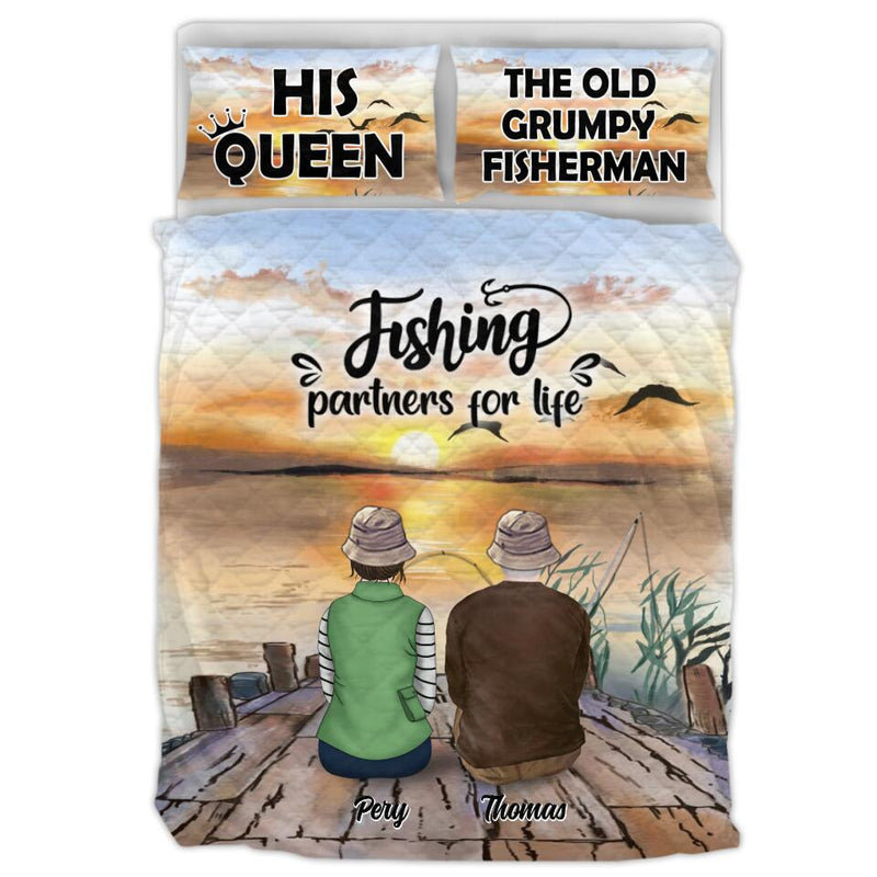 Personalized Fishing Family Quilt Bed Sets - Couple/Parents With Up to 2 Kids And 4 Pets - Gift Idea For Whole Family/ Fishing Lover - Fishing Partners For Life
