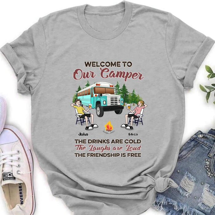 Custom Personalized Camping With Friends Shirt - Upto 6 People - Best Gift For Friends/Camping Lovers - Retired Every Hour Is Happy Hour