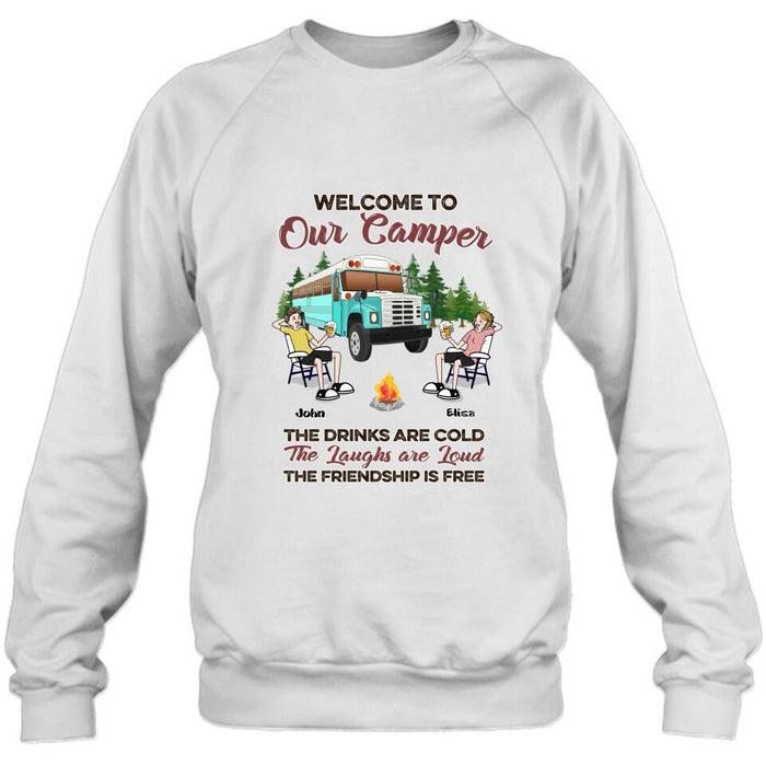 Custom Personalized Camping With Friends Shirt - Upto 6 People - Best Gift For Friends/Camping Lovers - Retired Every Hour Is Happy Hour