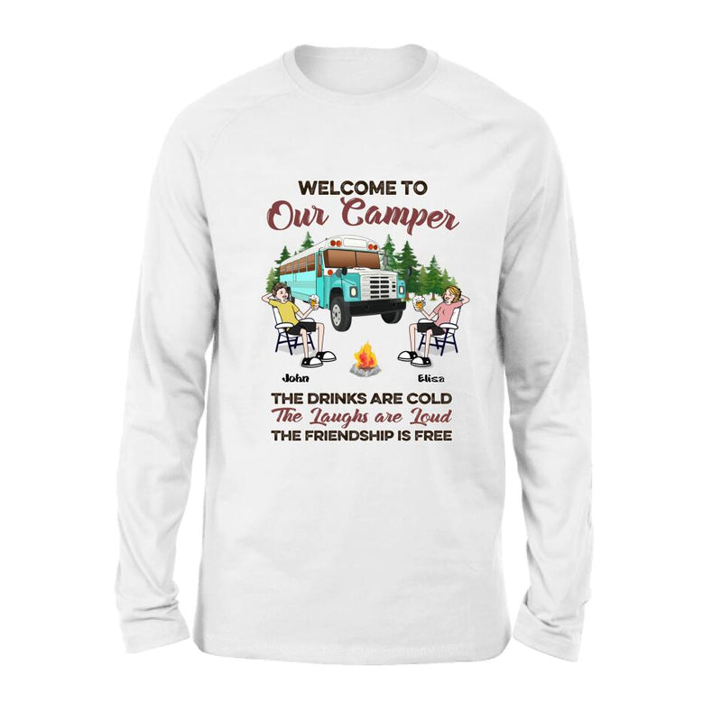 Personalized Camping With Friends Shirt - Up to 6 People - Best Gift For Friends/Camping Lovers - Retired Every Hour Is Happy Hour