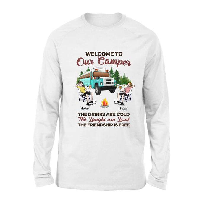 Custom Personalized Camping With Friends Shirt - Upto 6 People - Best Gift For Friends/Camping Lovers - Retired Every Hour Is Happy Hour