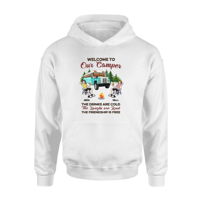 Personalized Camping With Friends Shirt - Up to 6 People - Best Gift For Friends/Camping Lovers - Retired Every Hour Is Happy Hour