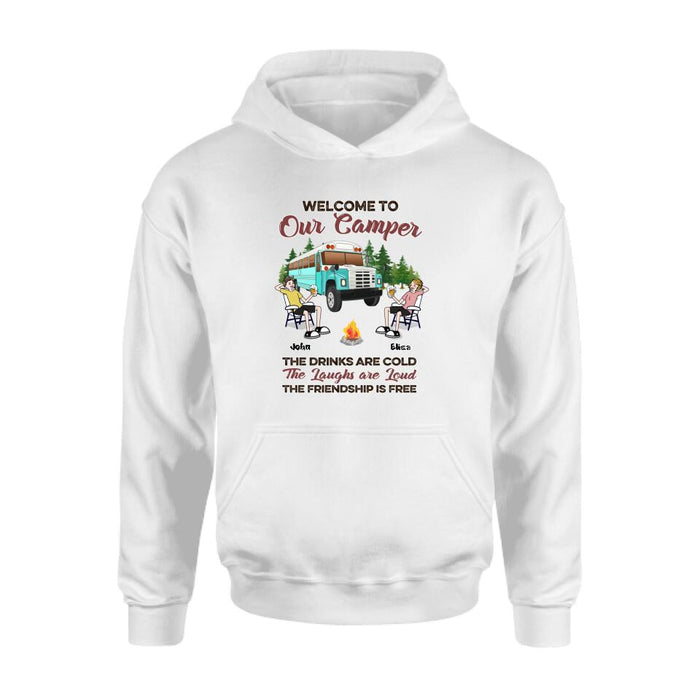 Custom Personalized Camping With Friends Shirt - Upto 6 People - Best Gift For Friends/Camping Lovers - Retired Every Hour Is Happy Hour