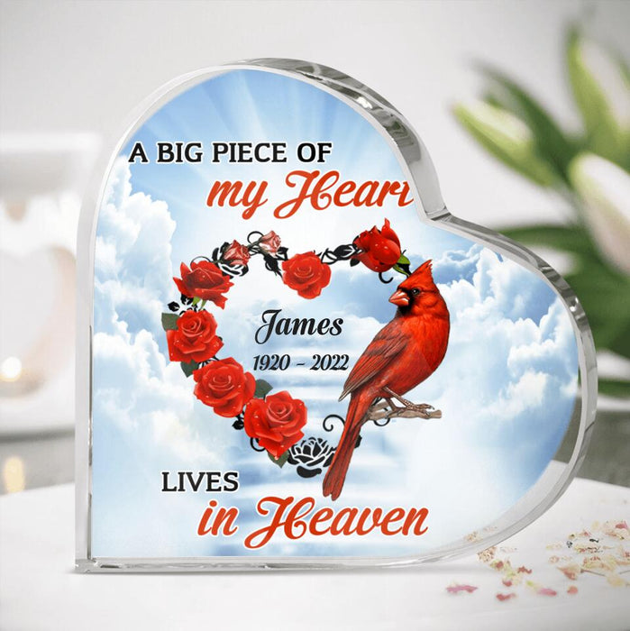 Personalized A Big Piece Of My Heart Lives In Heaven Heart-Shaped Acrylic Plaque - Memorial Gift Idea