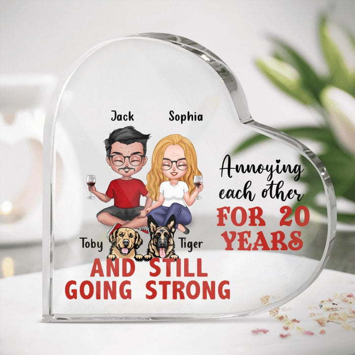 Personalized Couple Heart Acrylic Plaque - Gift Idea For Couple/Dog Lovers with up to 2 Dogs - Annoying Each Other For 20 Years Ans Still Going Strong