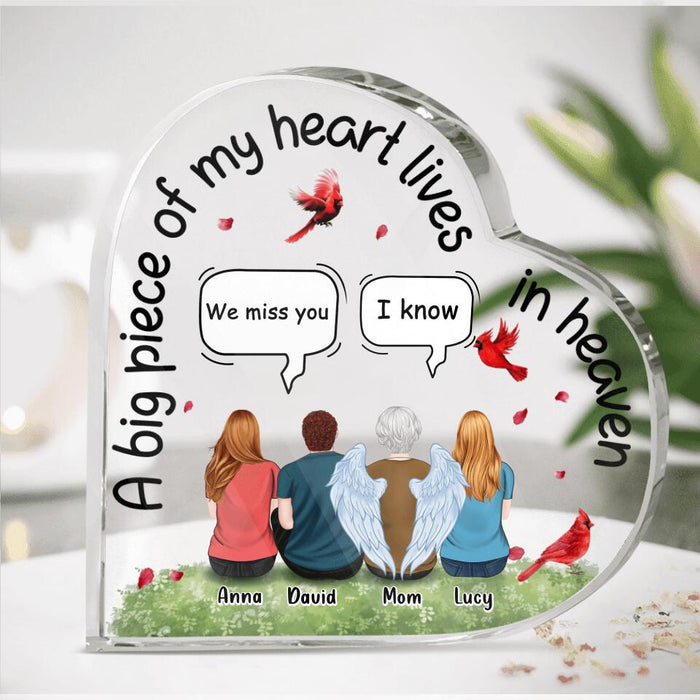 Custom Personalized Memorial Family Heart-Shaped Acrylic Plaque - Gift Idea For Father's Day/Mother's Day - Upto 4 People - A Big Piece Of My Heart Lives In Heaven