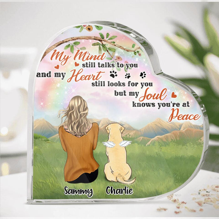 Personalized Memorial Pet Heart-Shaped Acrylic Plaque - Up to 4 Pets - Memorial Gift Idea For Mom/Dad/Dog/Cat Lover - My Mind Still Talks To You