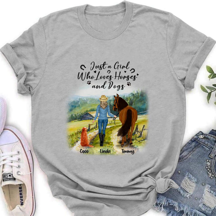 Custom Personalized Horse And Dog Shirt - Upto 2 Horses And 4 Dogs - Best Gift For Horse/ Dog Lover