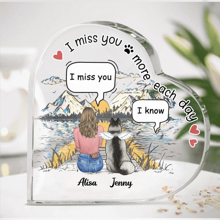 Personalized Memorial Dog Heart-Shaped Acrylic Plaque - Up To 5 Dogs - Gift Idea For Dog Lovers - I Miss You More Each Day