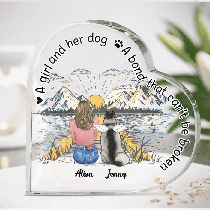 Personalized Memorial Dog Heart-Shaped Acrylic Plaque - Up To 5 Dogs - Gift Idea For Dog Lovers - A Girl And Her Dog A Bond That Can't Be Broken