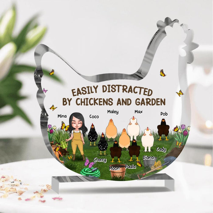 Personalized Garden Chicken Shaped Acrylic Plaque - Up to 9 Chickens - Gift Idea For Garden/Chicken Lover - Easily Distracted By Chickens And Garden
