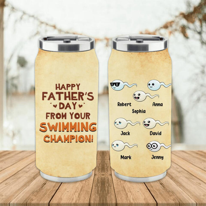 Custom Personalized Sperm Soda Can Tumbler - Gift Idea For Father's Day 2023 - Happy Father's Day From Your Swimming Champion