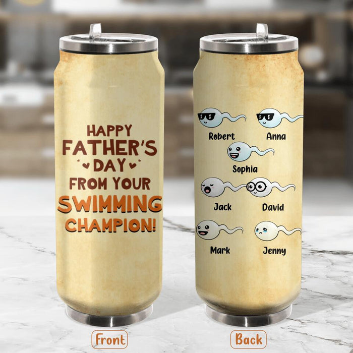 Custom Personalized Sperm Soda Can Tumbler - Gift Idea For Father's Day 2023 - Happy Father's Day From Your Swimming Champion