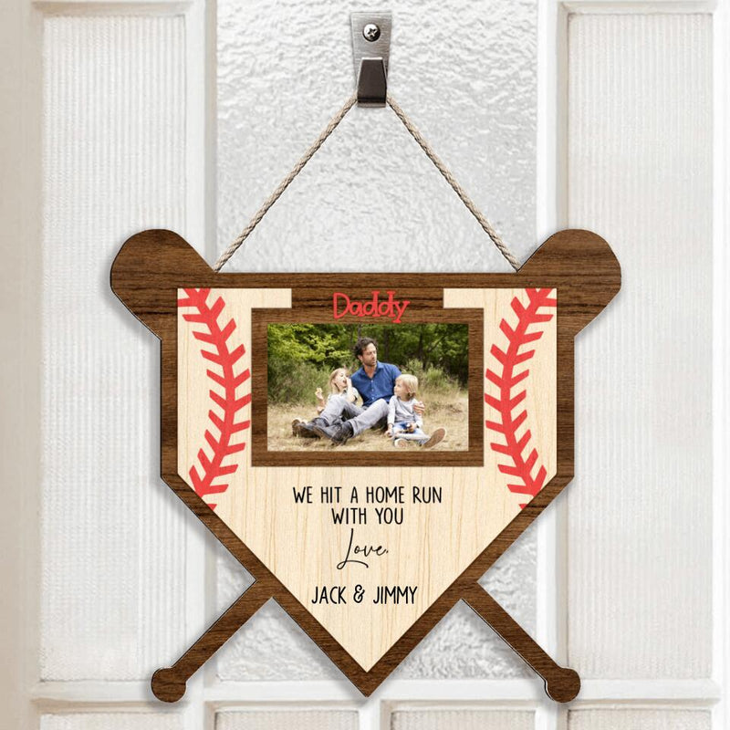 Personalized Baseball Dad Door Sign - Gift Idea For Father's Day/Baseball Lovers - We Hit A Home Run With You