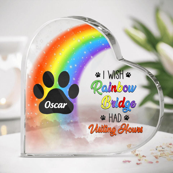 Personalized Paw Prints Heart-Shaped Acrylic Plaque - Gift Idea For Pet Lovers - Up To 5 Paw Prints - I Wish Rainbow Bridge Had Visiting Hours