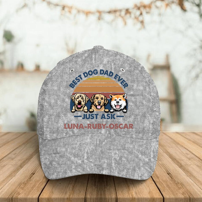 Custom Personalized Pet Dad 3D Baseball Cap - Gift Idea For Father's Day/ Dog Dad/ Cat Dad with up to 3 Pets - Best Dog Dad Ever Just Ask