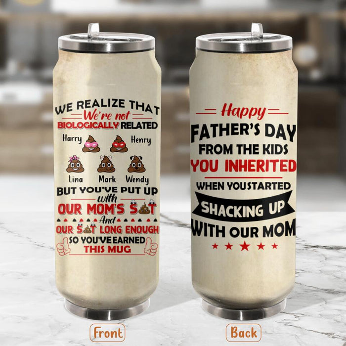 Custom Personalized Step Dad Soda Can Tumbler - Upto 5 Kids - Gift Idea For Father's Day - Happy Father's Day